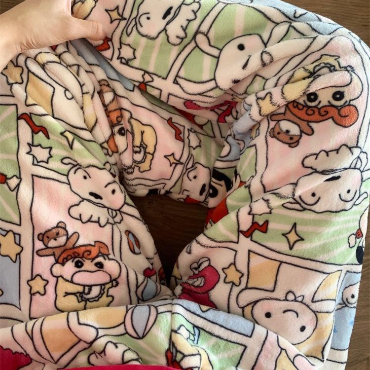 Cartoon Flannel Pajama Pants for Women - Winter Warm Fleece Lounge Pants, Coral Velvet Sleepwear Bottoms for Students, Cozy Home & Outdoor Wear