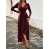 Women's Autumn and Winter Temperament Pure Desire V-neck High Waist Slit Dressred Dresses for Women Elegant
