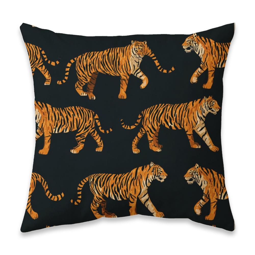 1pc Pillowcase, Tiger, Striped, Black Background, 45cm*45cm, Soft and Smooth Polyester Short Plush Fabric, Single-Sided Printed Pattern, Suitable for