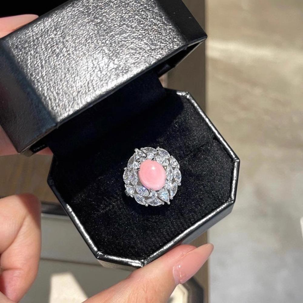 Elegant Marquise Diamond Jewelry Set for Women Luxury Pink Conch Shell Necklace Earrings High Carbon Ring