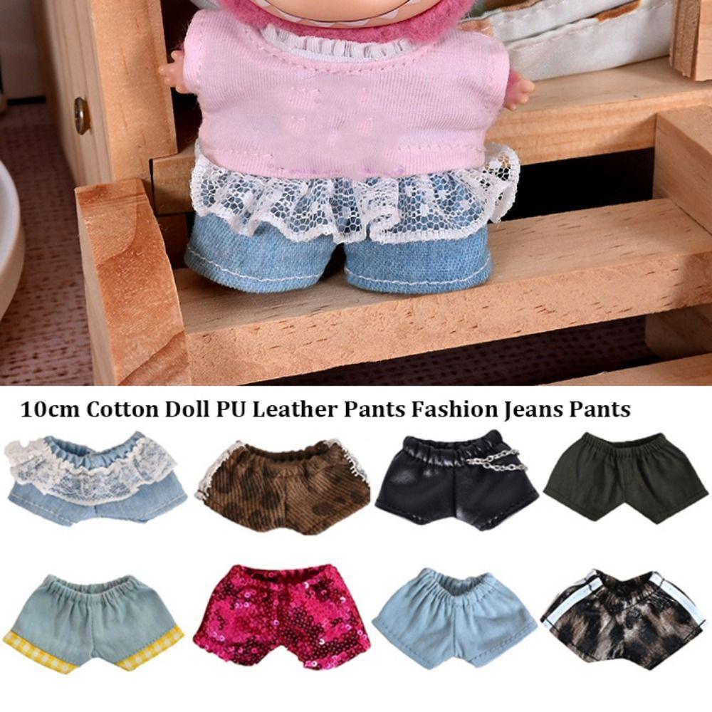 Freizeitkleidung Baumwollpuppe Jeans Hosen Lederhosen Kleidung Accessoires für 10cm Baumwollpuppe