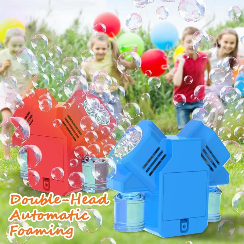 Rotating Light Bubble Machine Toy with Double Headed Bubbles Children Outdoor Bubble Toy Birthday Party, No Battery Bubble Water