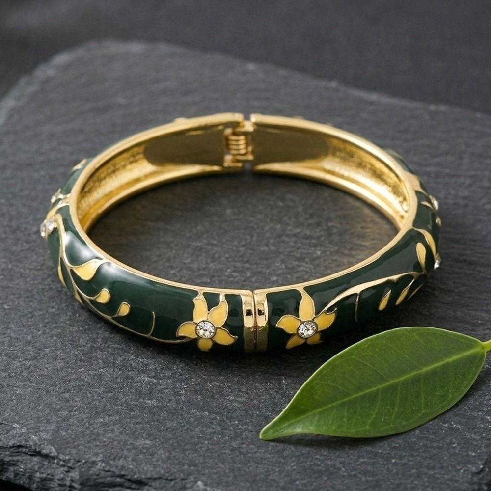 Traditional Vintage Cloisonne Bangle Colorful Women's Hand Bracelet Flower Crystal Bangle Girls