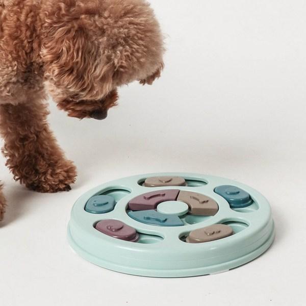 Dingdong Pet Pet Intelligence Development Puzzle Snack Toy IQ Toy Round Diameter 23cm x Height 2.5cm, Blue, 1 Piece