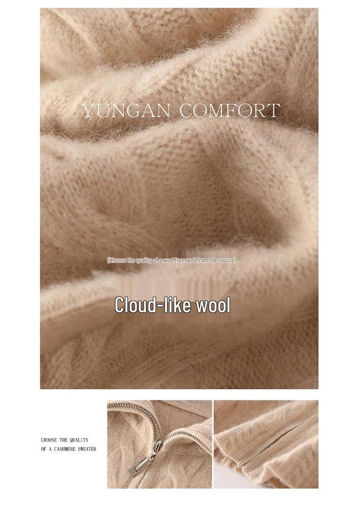 Women's Autumn Thick Wool Cable Knit Cardigan - Lazy Style, Loose Fit, Long Sleeve, Stand Collar Sweater Coat