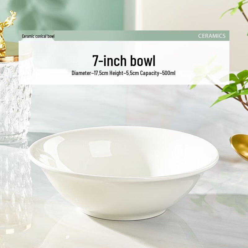 Geglazuurde Zomer 8-inch Puur Witte Conische Keramische Noedelkommen, Pak van 10