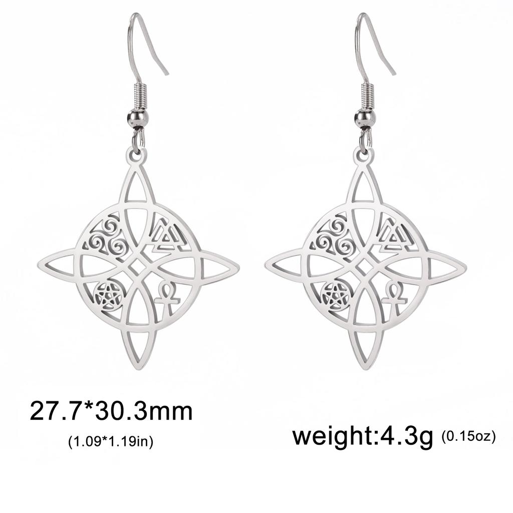 Skyrim Witch Knot Drop Earrings Stainless Steel Valknut Triskelion Ankh Cross Pentacle Earrings Amulet Jewelry Birthday Gift
