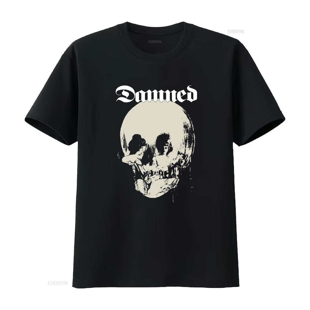 The Damned Skull Print T Shirt Unique Punk Rock Style for Bold Fashion Statements Vintage Washed Streetwear Breathable Casual