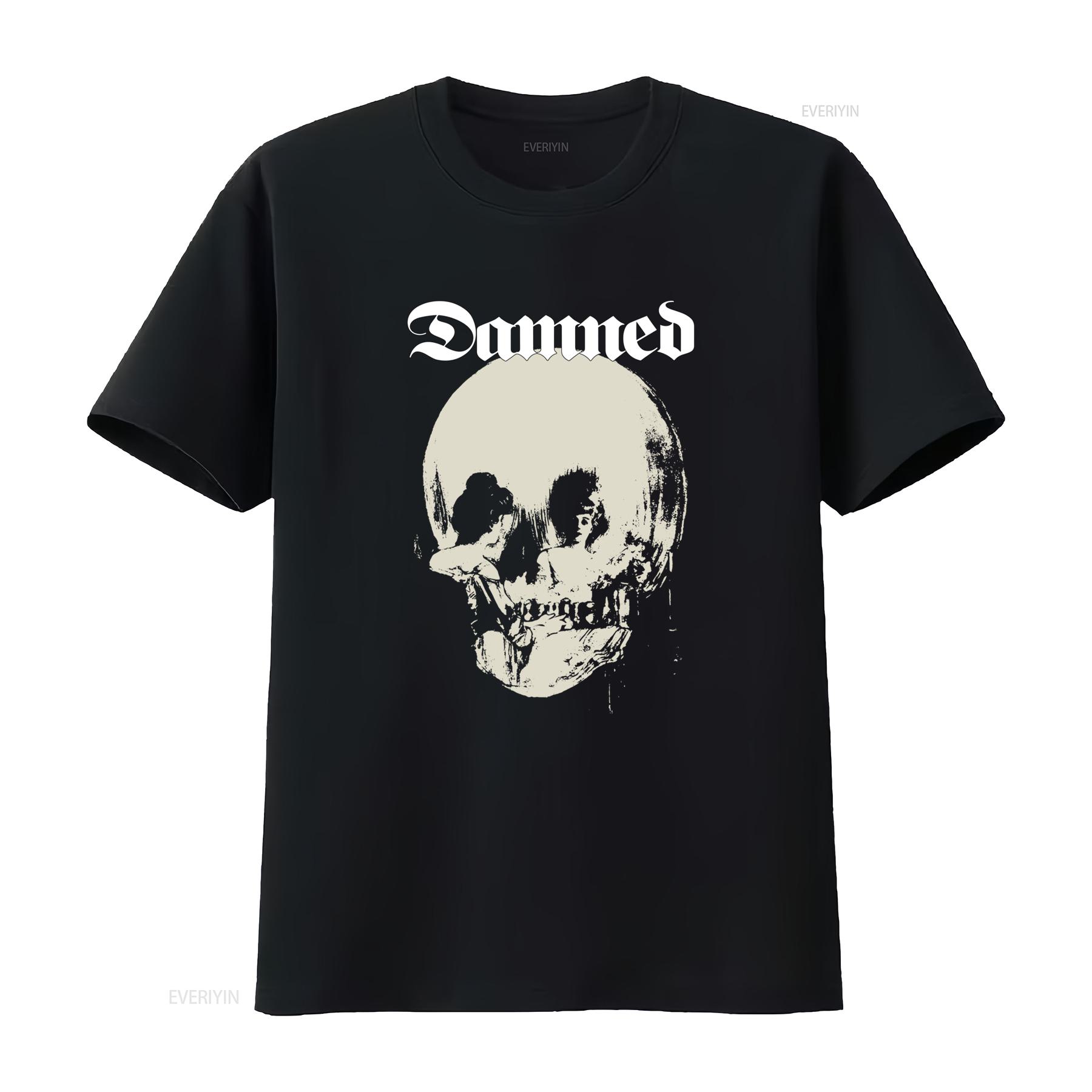 

The Damned Skull Print T Shirt Unique Punk Rock Style for Bold Fashion Statements vintage Washed streetwear Breathable Casual 4XL