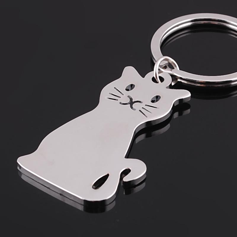 Personalized Glossy Cat Keychain - Custom Metal Keyring with Logo, Creative Pet Gift