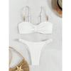 Sexy Front Bow Push Up Bikini Set 2025 Women Metal Strap Hollow Out Bra Pleate Thong Swimsuit Summer Bathing Suit White Swimwear