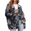 Women's Fashion Long Sleeve Print V-Neck Button Loose Cardigan Top
