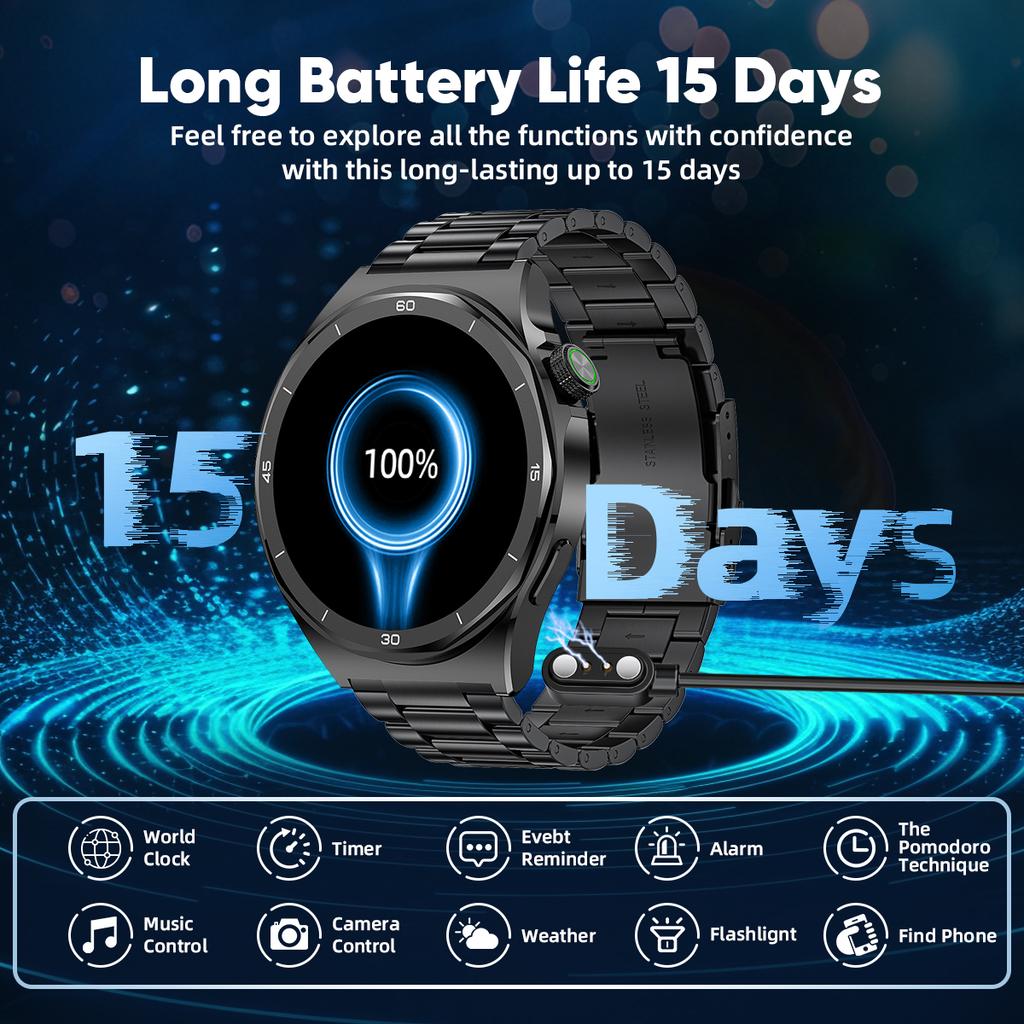 Smart Watch 400mAh Battery Waterproof For Men Bluetooth Call Message Reminder Health Monitor 100+ Sports Modes Smartwatch