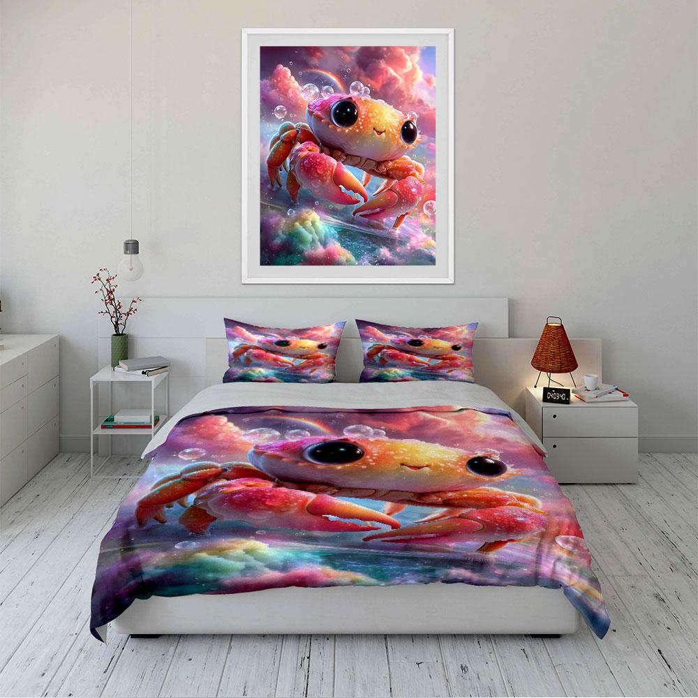 Adorable Rainbow Crab Design Bedding Duvet Cover Set (1*Duvet Cover 2*Pillowcases, without duvet insert)