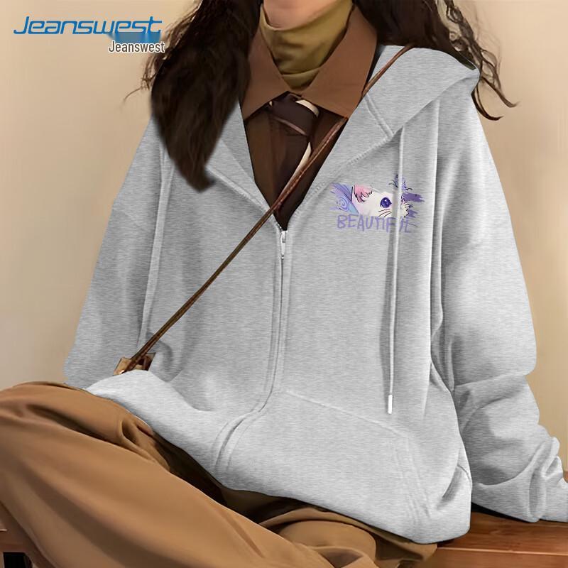 JEANSWEST Women's Butterfly Cat Print Oversized Hooded Sweatshirt