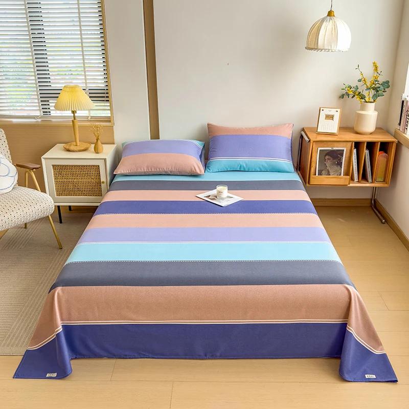 Geometric Plaid Pattern Bed Sheet Set Simple Grid Flat Sheet 100% Cotton Bedding Breathable Durable Sheets with 2 Pillowcases