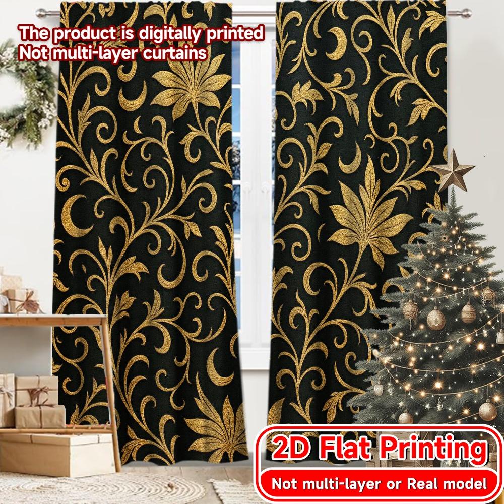 

Set Of 2 Flat Printing Golden Mosque Arch Chic Fashionable Curtains Polyester Easy Install Versatile All Decorative Curtain W100*H70(CM)-Grommet top&1PCS