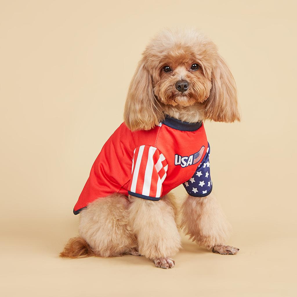 Dog Cloth American Flag Shirts Dog Doggy Stars Pattern Stripe Dog Clothes Dog Cartoon Apparel for Independence Day Pet Puppy