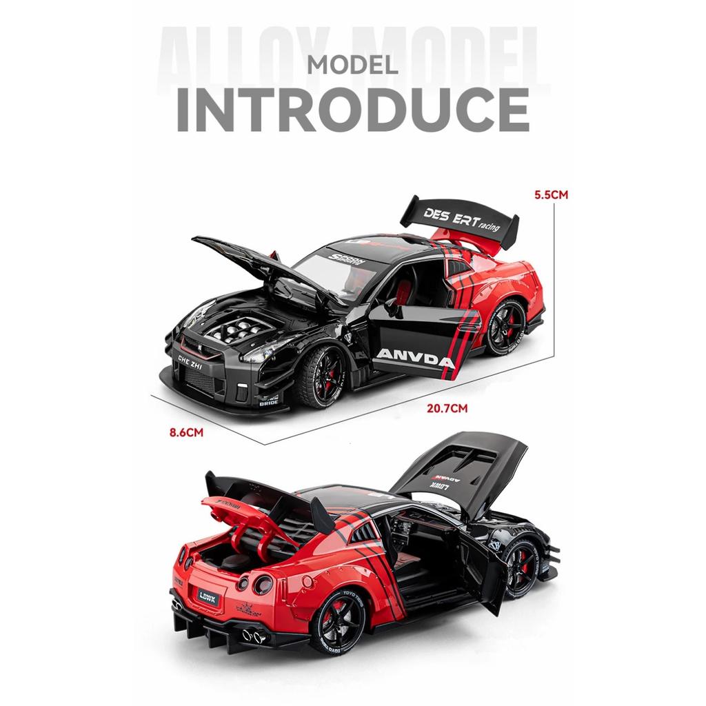 1/24 Nissan GT-R GTR R35 Stop Metalu Samochód Sportowy Model Odlewany Metal Pojazdy Wyścigowe Model Samochodu Dźwięk i Światło Z Spryskiwaniem Zabawka Dla Dzieci Prezent