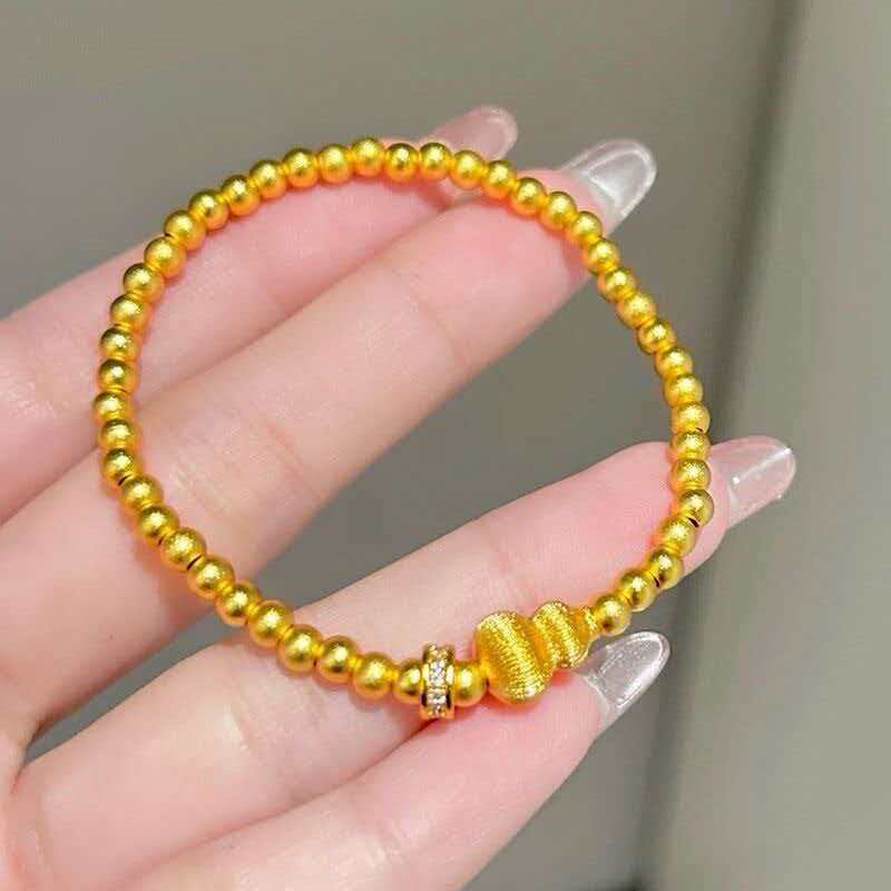 Sparkling Diamond Brushed Gourd Running Bead Bracelet for Women 24K Gold AU999, Diamond Accents for Luxury Shine 17.5-18cm золотой