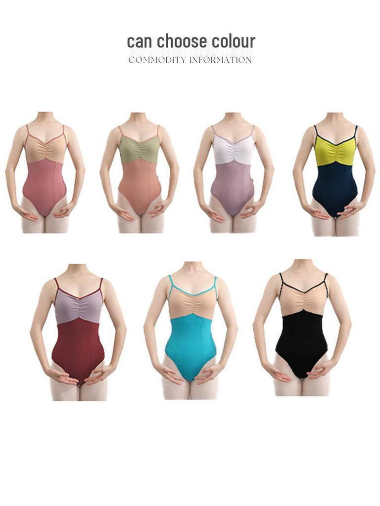 Fushinu Damen Ballett Tanzbekleidung: Color-Block-Spaghettiträger-Trikot mit taillierter Taille für Kunstprüfungen und Gymnastiktraining