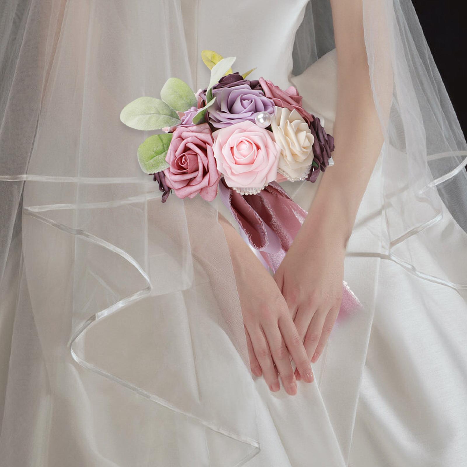 

Свадебный букет невесты Букет-бросок в деревенском стиле Романтичный искусственный цветок розы Декор для юбилея Церемония по случаю Дня матери розовый