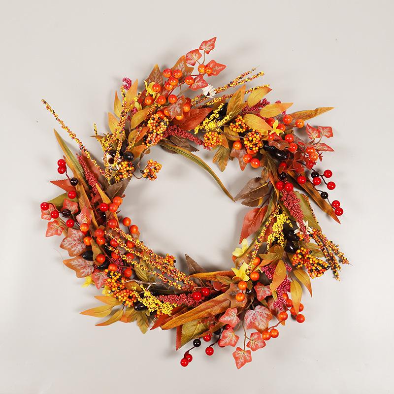 Harvest Festival Maple Leaf & Berry Wreath - Thanksgiving/Halloween Decor