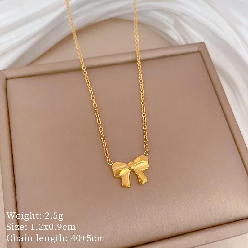 L316 Stainless Steel Beads Chain Hollow Bowknot Pendant Necklace for Women Niche Simple Jewery Accessory