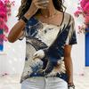 Women Plus Size Asymmetric Neck Short Sleeve Top Colorful Rainbow Heart Vibrant Art Print