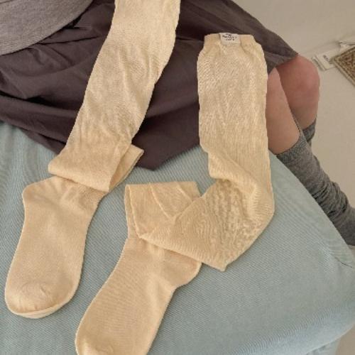 Korean Thigh High Socks Women Stockings Solid Color Mesh Calf Socks Stockings Japanese JK Knee High Socks Thigh High Stockings One Size