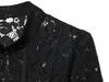 Elegant French Design Women's Lace Crochet Blouse with Stand Collar and Frog Button Detailing