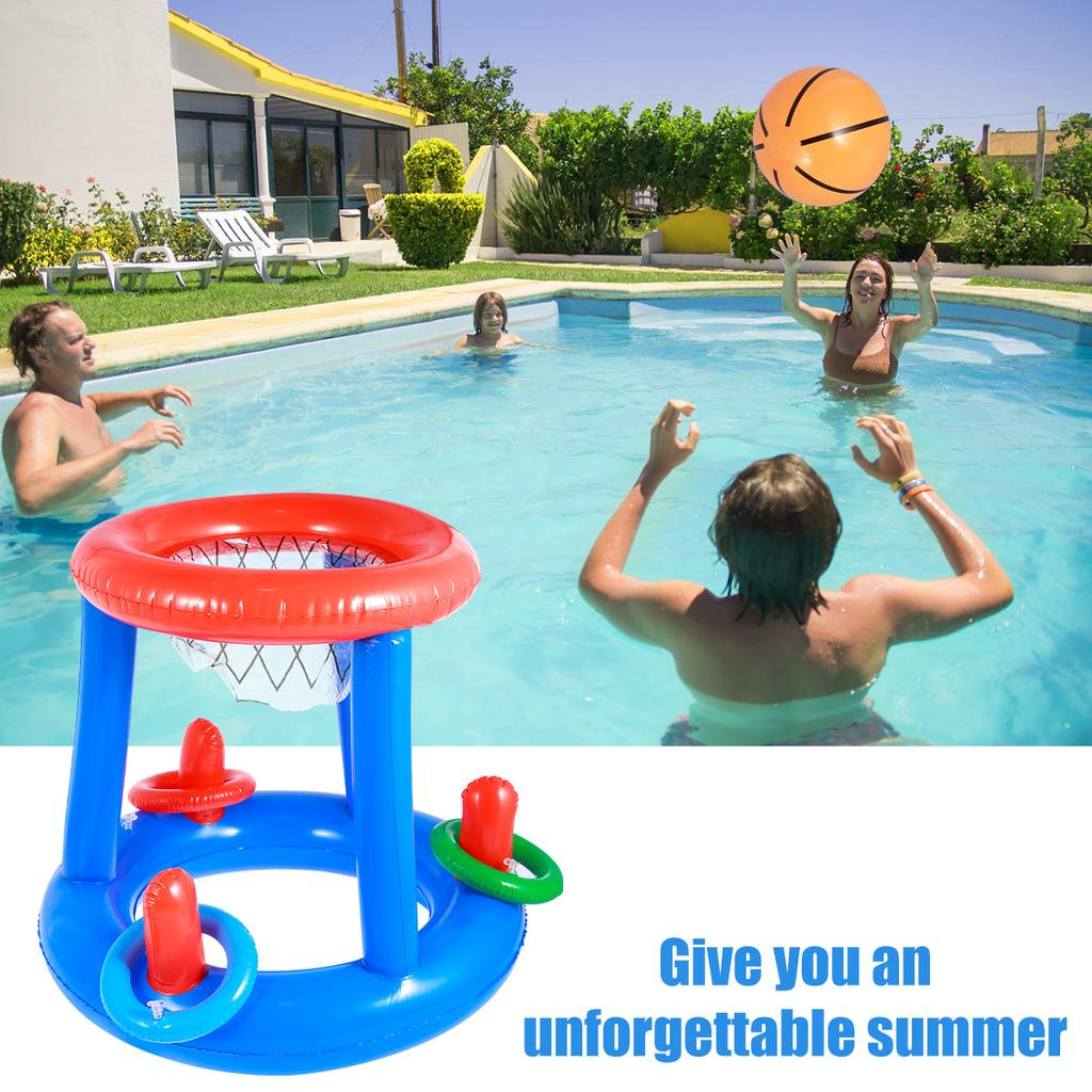 Children's Inflatable Basketball Hoop Swimming Pool Water Floating Objects Throwing Ring Basketball Hoop Toys Set for Swimming