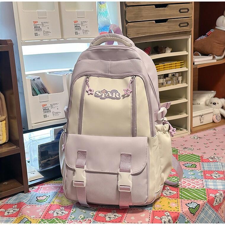 Schoolbag Cute Small Fresh Large Capacity Student Bag Female Splicing High Value Simple Backpack Fashionable Versatile Backpack
