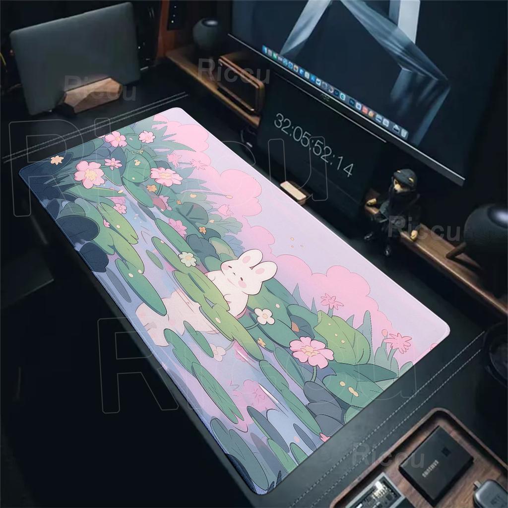 Cartoon Large Mouse Pad Cute Rabbit Green Anime Desk Mat Kawaii Bunny Mousepad Office Accessories Computer Keyboard Decort Mats