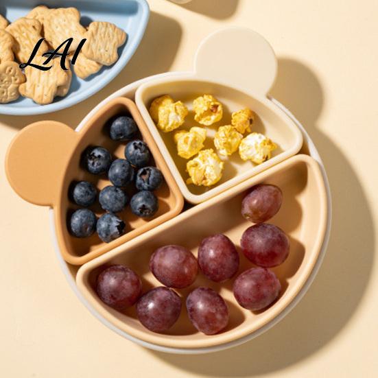 Stay Put Toddler Plate Silicone Suction for Toddlers Cute Bear Detachable Divided Dinner Baby Meal Prep Tray Plate Anti-slip Base Feeding
