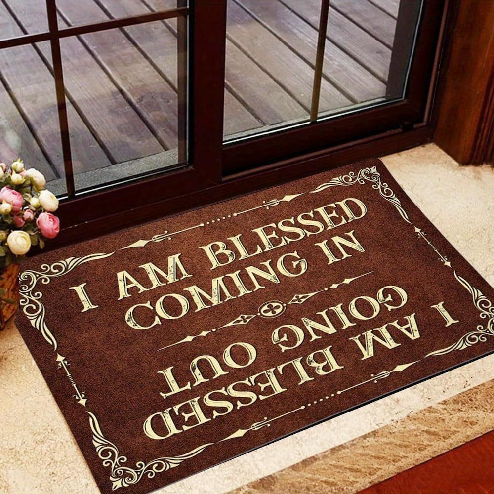I Am Blessed Coming in Going Out Doormat Inspirational Religious Quote for Front Door Entryway Non Slip Floor Mat Perfect Gift