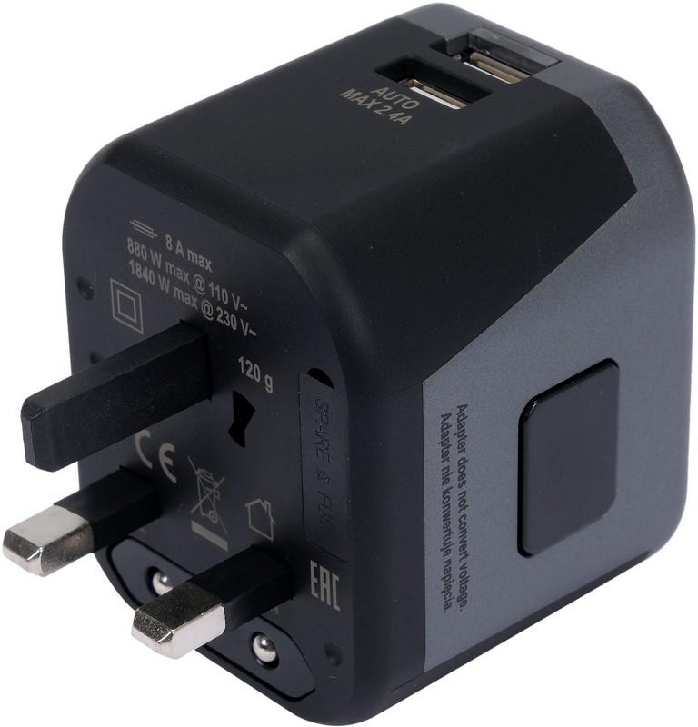 UNIVERSAL TRAVEL ADAPTER 2XUSB 12W - YT-81301