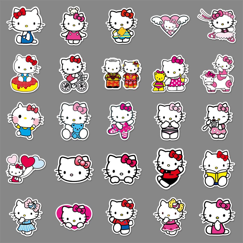 50 Cartoon KT Cat Stickers for Laptop, Suitcase & Phone Decoration