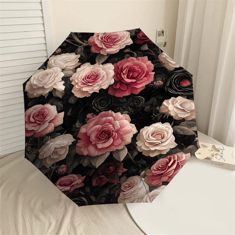 

1PC Rose Floral Automatic Open/Close Umbrella Compact Folding Umbrella with 8-Rib Shaft lightweight esign, Highquality Fabric1191A