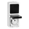 Aufputz-Schalter Einpolig + Steckdose 2P+Z Aquatic Mini IP54 Weiß-Schwarz