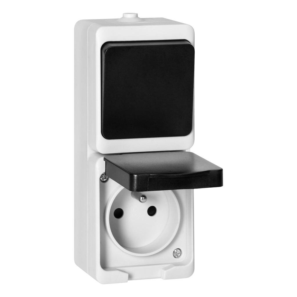 Surface-Mounted Single-Pole Connector + 2P+Z Socket Aquatic Mini Ip54 White-Black