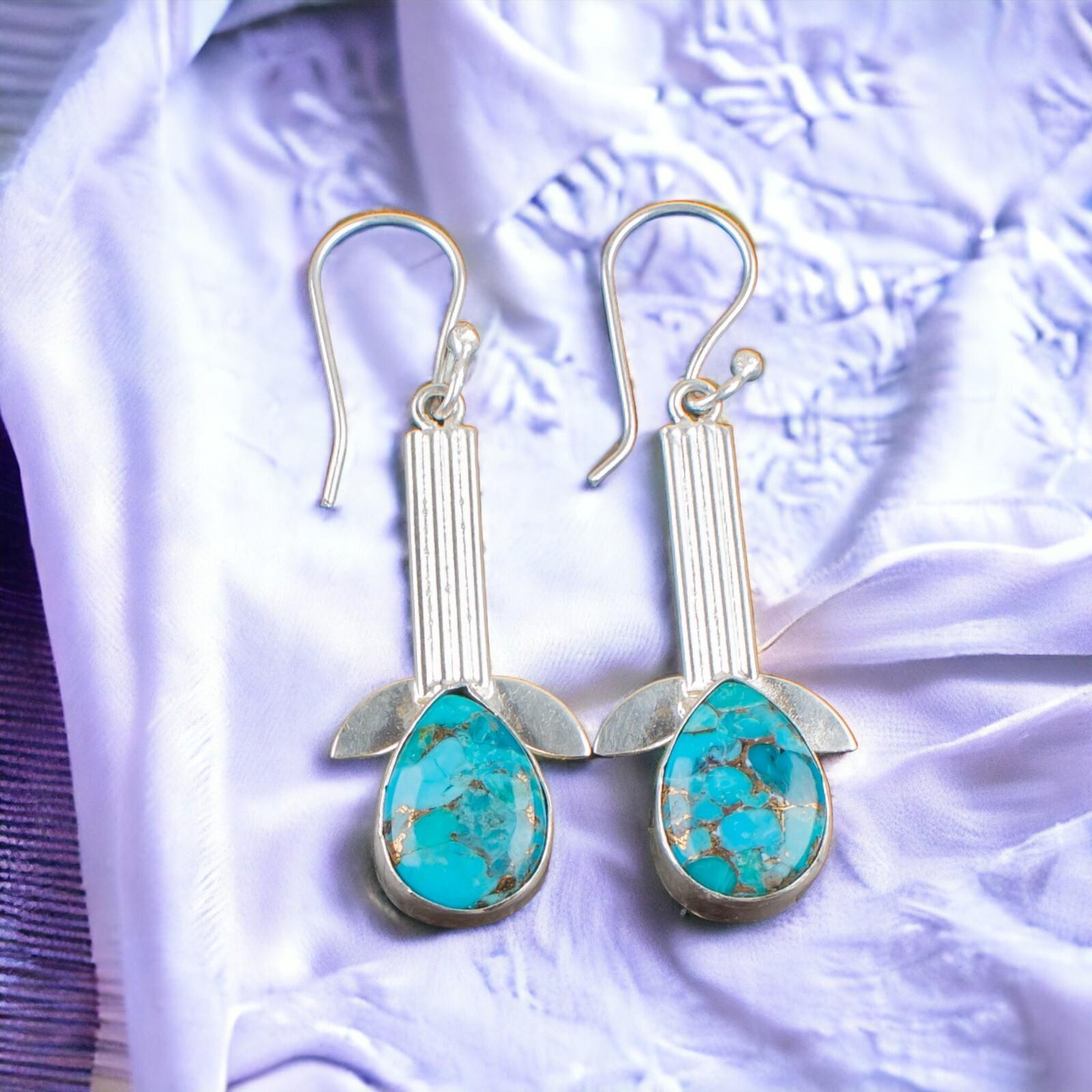 

Голубая Медная Бирюза Драгоценный камень 925 Стерлинговое серебро Модные Ювелирные изделия Серьги EE-36-33