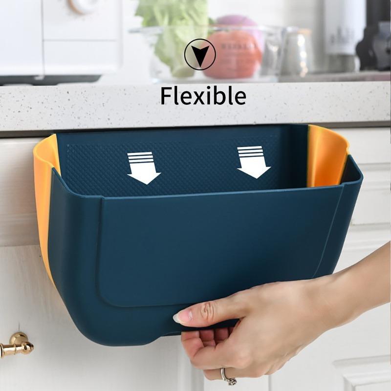 1pcs New Kitchen Wall-mounted Foldable Trash Can Household Plastic Hanging Debris Storage Barrel Multi-function Cabinet Door Hanging Type