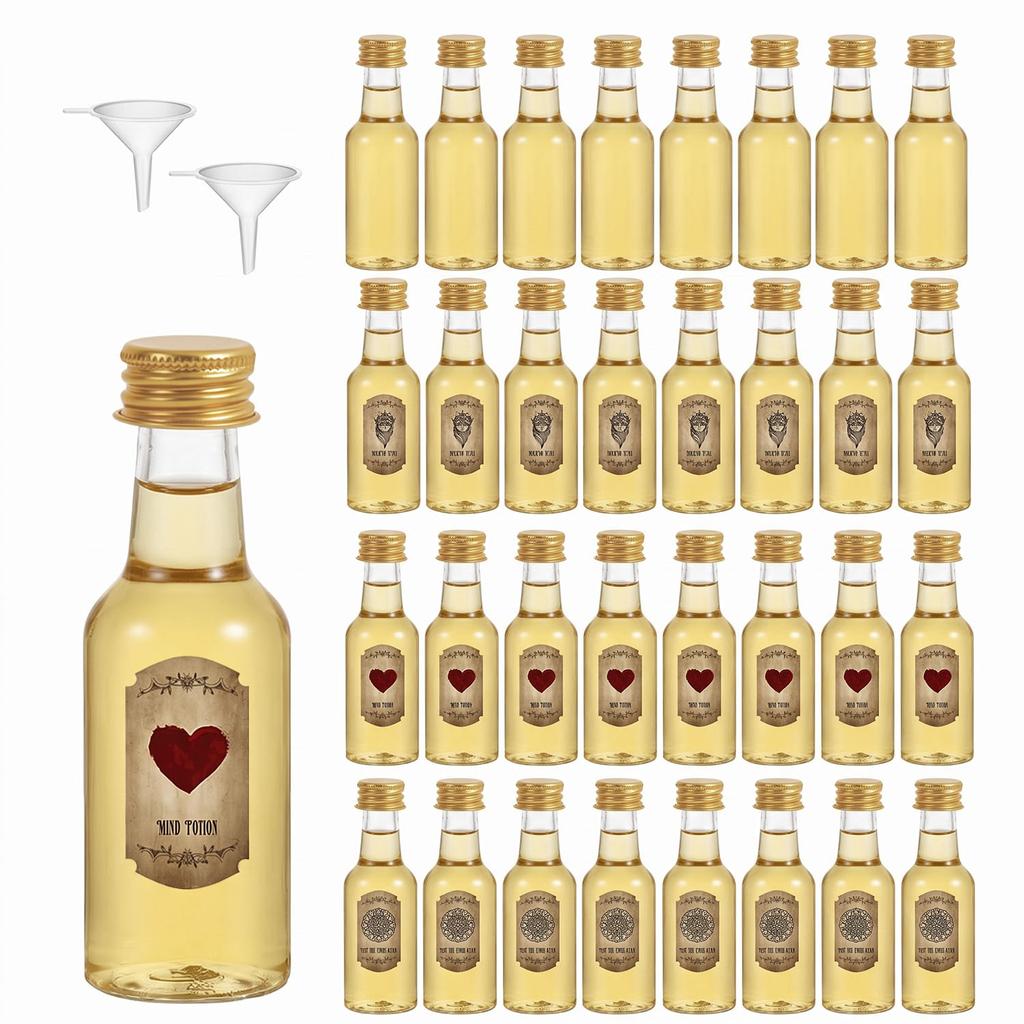 40pcs Halloween Mini Bottle,clear,Plastic,with caps,Labels,Gifts for Family & Friends,Halloween Parties,Indoor Decor,party favor