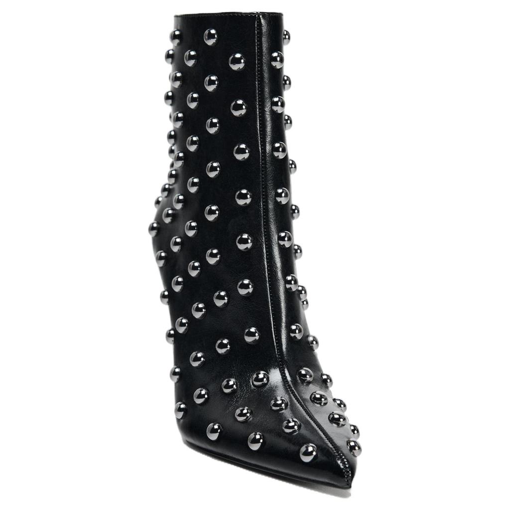 Zara Fashionable High Heeled Pointed Toe Ankle Boots With Metallic Decoration Women Boots Black 13140410-38