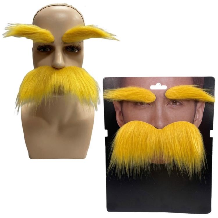 Yellow Mustache and Eyebrows, Halloween Cosplay Mustache and Eyebrow Set, Halloween Cosplay Costume Accessories