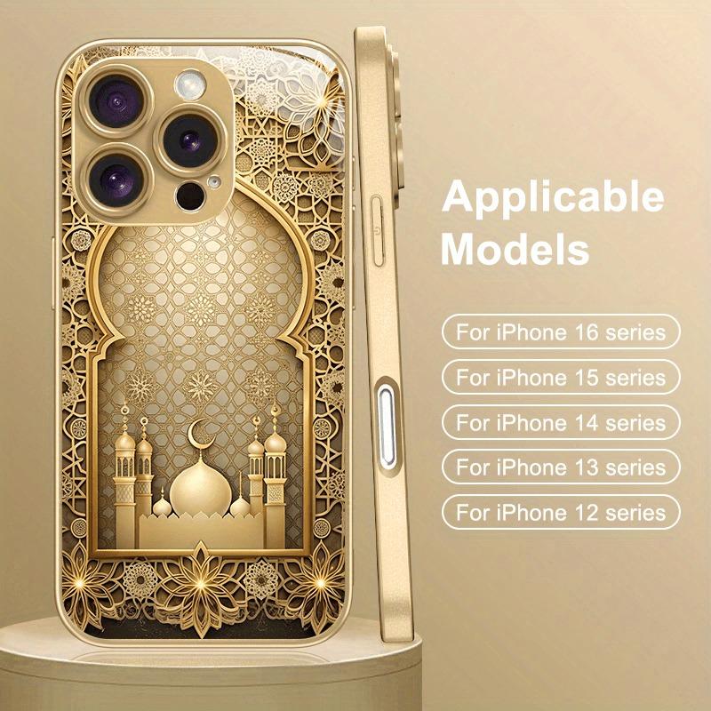Lüks Altın Saray Desenli Altın Metalik Boyalı Cam Telefon Kılıfı iPhone 17 16 15 14 13 12 11 Pro Max 15 Plus 17Air 16E İçin Kılıf