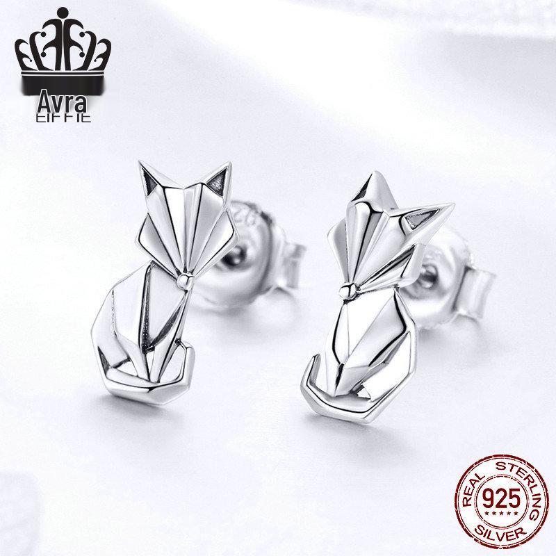 Avle S925 Origami Fox Sterling Silver Animal Earrings for Girls - SCE526