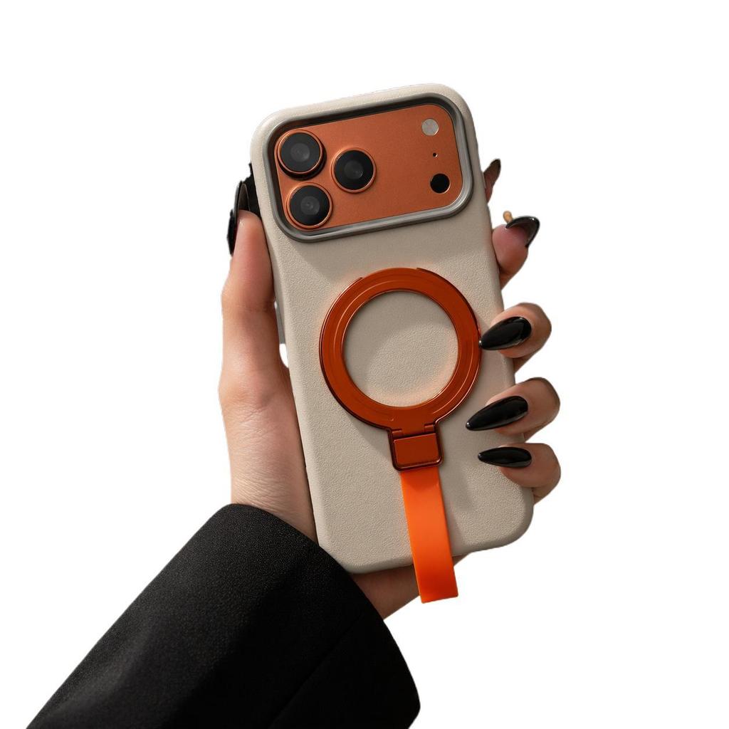 Premium sense business application iPhone18 portable rope magnetic suction bracket mobile phone case Apple 17promax leather pattern case