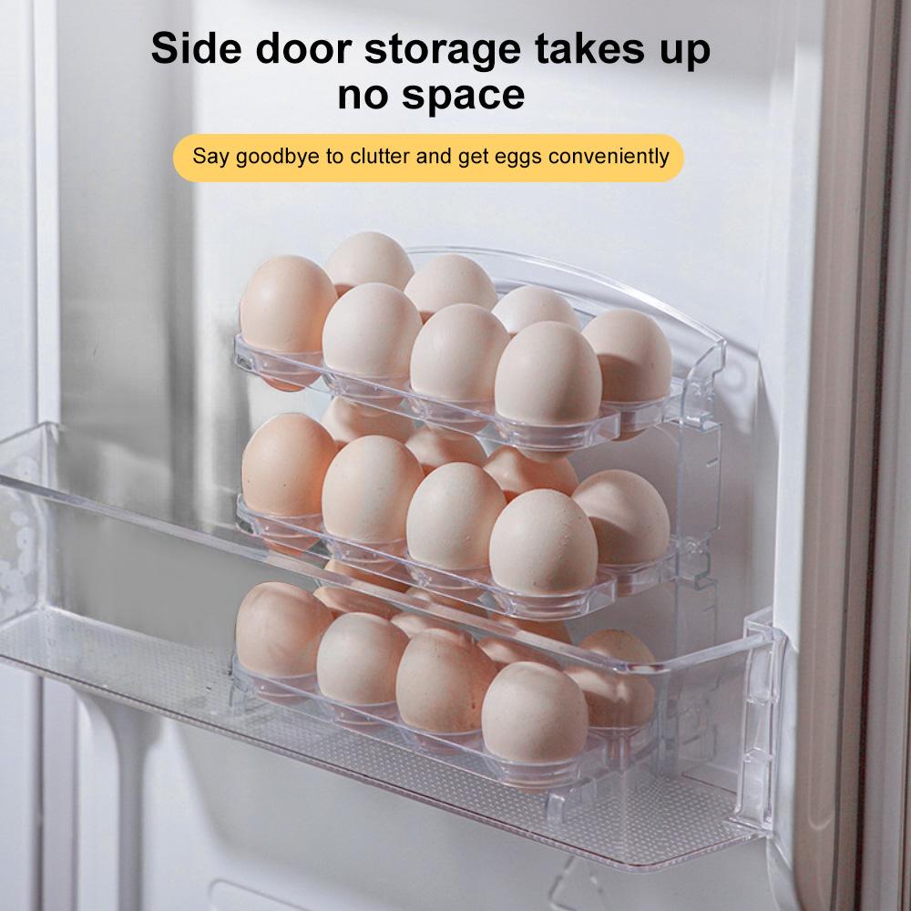 3 Tier Egg Storage Box For Refrigerator Door 24 Grid Reversible Egg Tray Kitchen Organizer Side Mount Space Saving Rack Storage